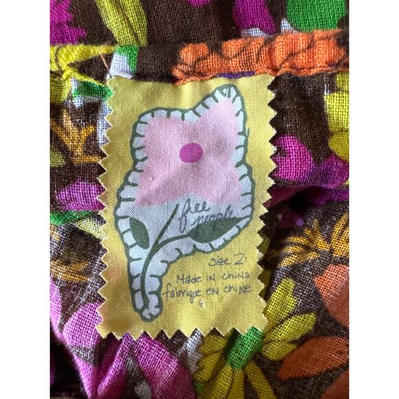 90s Free People Dress 2 Floral Halter Maxi Linen Cotton Festival Boho Summer - Picture 11 of 13